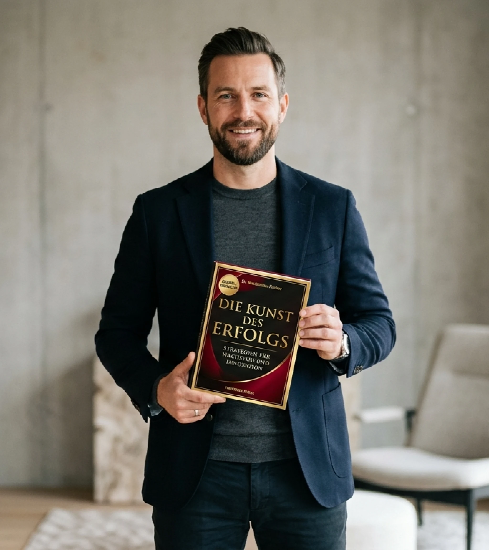 Expertin oder Experte mit eigenem Buch in der Hand